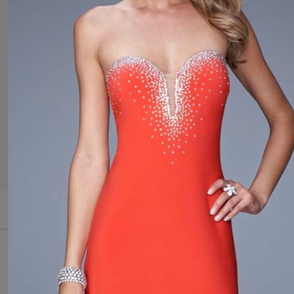 Strawberry Rhinestone-Scatter
Open-Back Strapless Gown • - Picture 3 of 8